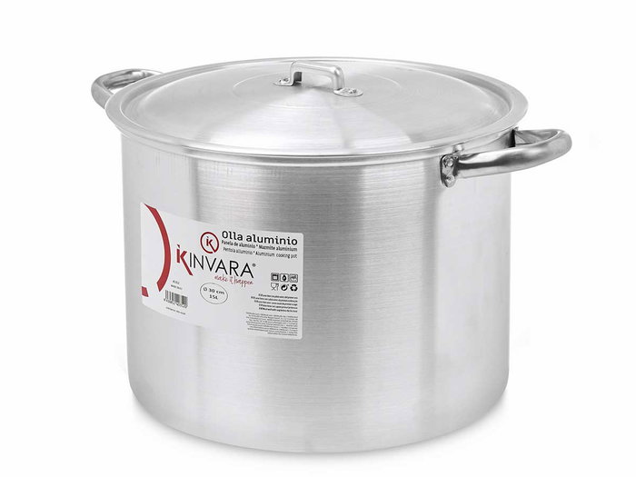 Kinvara Olla de Aluminio 30 cm, 15 Litros, Apta para Gas, Horno y Lavavajillas, Color Plata (Set de 4) Kinvara Olla de Aluminio 30 cm, 15 Litros, Apta para Gas, Horno y Lavavajillas, Color Plata (Set de 4)