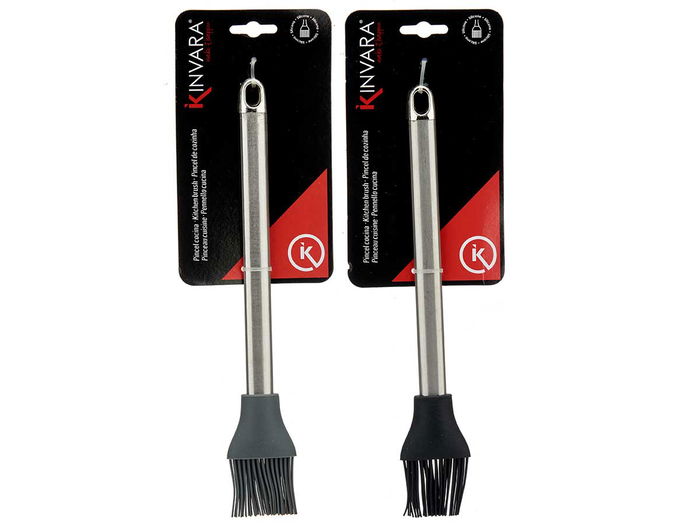Kinvara Pincel de Cocina Acero Inoxidable y Silicona, Surtido Colores Gris y Negro, Dimensiones 10x32x1.5 cm (Set de 36)