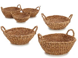 Giftdecor Set 3 Cestos Asa Redondos Alga de Mar Marron 36x25x22cm (Set de 4)