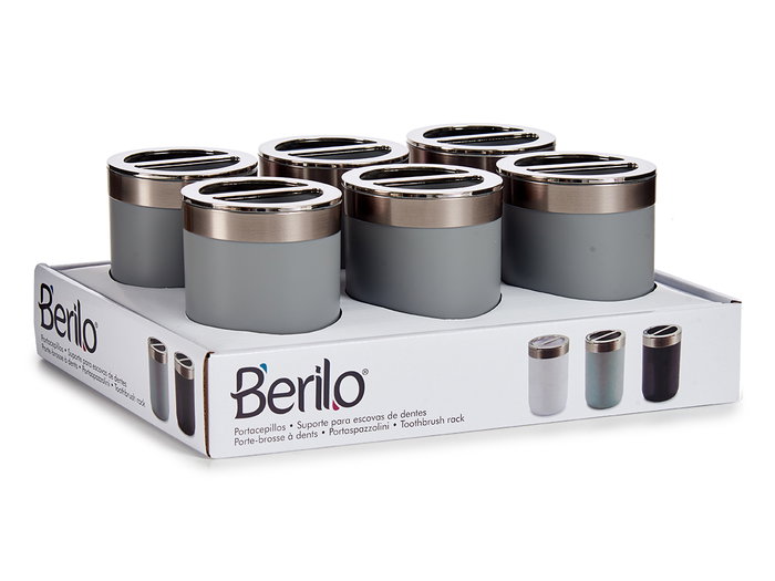 Berilo Portacepillos Plateado Gris 7.7x7.7x11.2 cm (Set de 12) Berilo Portacepillos Plateado Gris 7.7x7.7x11.2 cm (Set de 12)