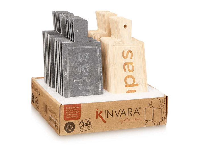 Kinvara Tabla Rectangular de Bambú y Pizarra para Tapas