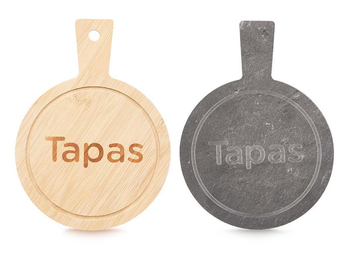 Kinvara Tabla Redonda Bambú y Pizarra para Tapas 14x19 cm (Set de 48)