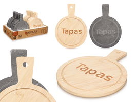 Kinvara Tabla Redonda Bambú y Pizarra para Tapas 14x19 cm (Set de 48)