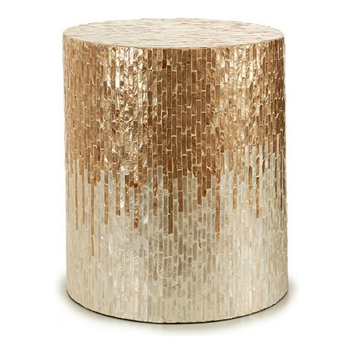 Giftdecor Taburete Redondo Nácar Claro 40 cm - Blanco/Beige/Oro