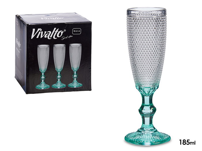 VIVALTO Copa Puntos Cava Pie Turquesa 185 ml 7x20x7 cm (Set de 36)