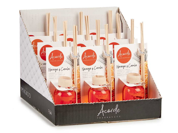 Acorde Mikado 50 ml Naranja y Canela - Ambientador con Varillas (7x5x17 cm) (Set de 12)
