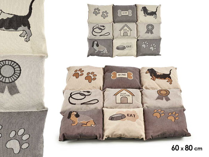 Mascow Cuna Rectangular para Mascota Bordada Gris y Marrón 56 x 7.5 x 80 cm (Set de 6)