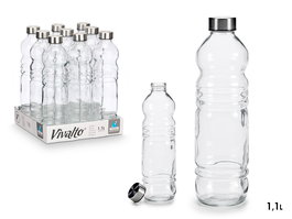 Vivalto Botella de Cristal 1100 ml, Transparente y Plata, Dimensiones 8x31x8 cm (Set de 18)