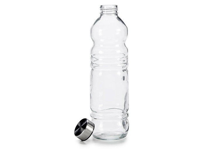 Vivalto Botella de Cristal 1100 ml, Transparente y Plata, Dimensiones 8x31x8 cm (Set de 18)
