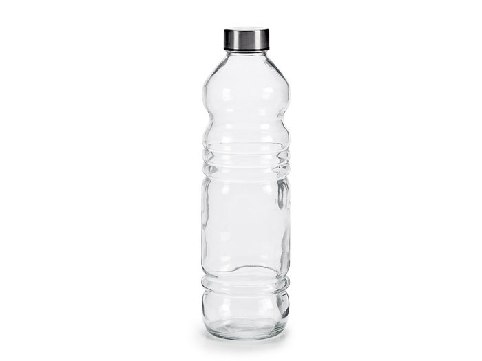 Vivalto Botella de Cristal 1100 ml, Transparente y Plata, Dimensiones 8x31x8 cm (Set de 18)