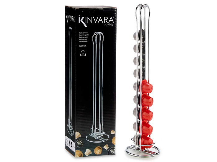Kinvara Portacápsulas Doble Inoxidable para 20 Cápsulas de Café Pequeñas (Tipo Nespresso) 10x37.5x9 cm (Set de 12)