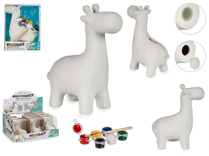 Pincello Hucha para Pintar Jirafa Cerámica Blanca 12x16x5.5 cm Incluye 6 Temperas (Set de 24) Pincello Hucha para Pintar Jirafa Cerámica Blanca 12x16x5.5 cm Incluye 6 Temperas (Set de 24)