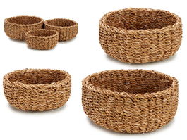Giftdecor Set 3 Cestos Redondos Esparto Alga Mar Marron 30x15.5x30 cm (Set de 6)