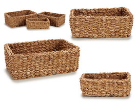 Giftdecor Set 3 Cestos Rectangulares Alga de Mar Marron 33x21x14 cm (Set de 6)