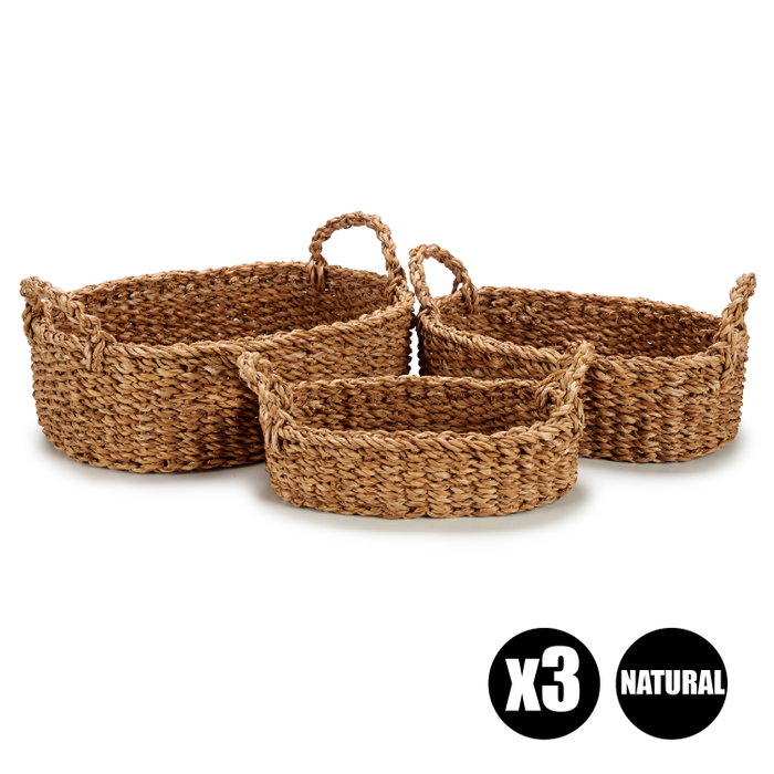GIFTDECOR Set de 3 Cestos con Asas Ovaladas Marrón