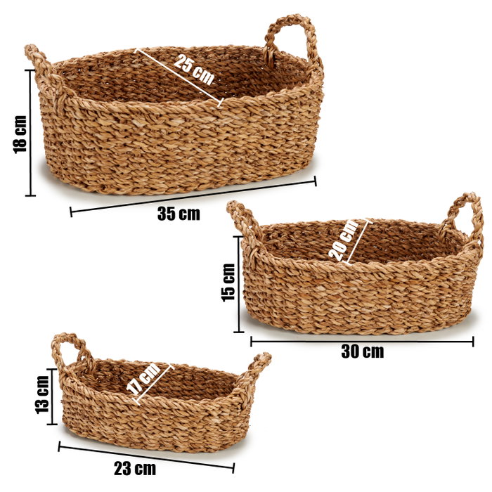 GIFTDECOR Set de 3 Cestos con Asas Ovaladas Marrón