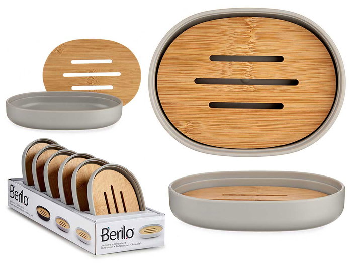 Jabonera Marrón Negro Gris Bambú Polipropileno 9,5 x 2,5 x 13 cm