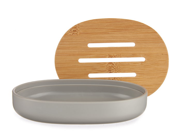 Berilo Jabonera Gris con Tapa de Bambú 13x9.5x2.5 cm (Set de 12) Berilo Jabonera Gris con Tapa de Bambú 13x9.5x2.5 cm (Set de 12)