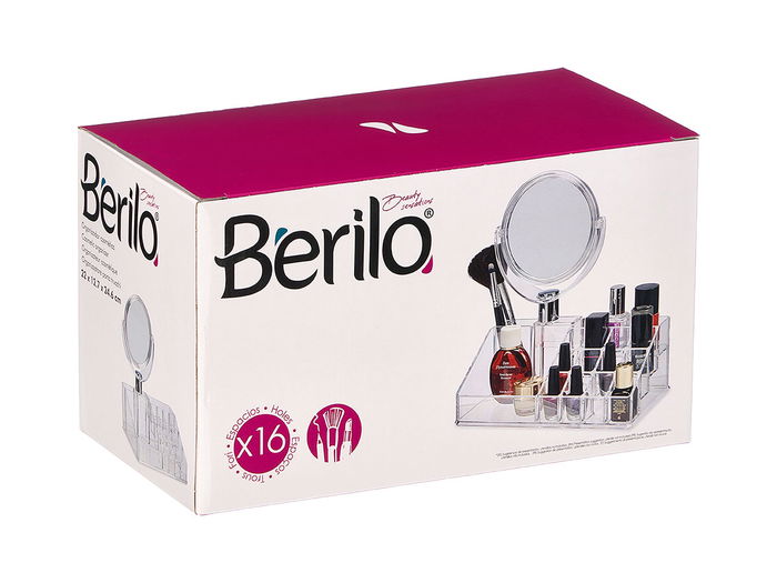 Berilo Organizador con Espejo 16 Huecos Transparente 22.2 x 24.7 x 12.8 cm (Set de 12)
