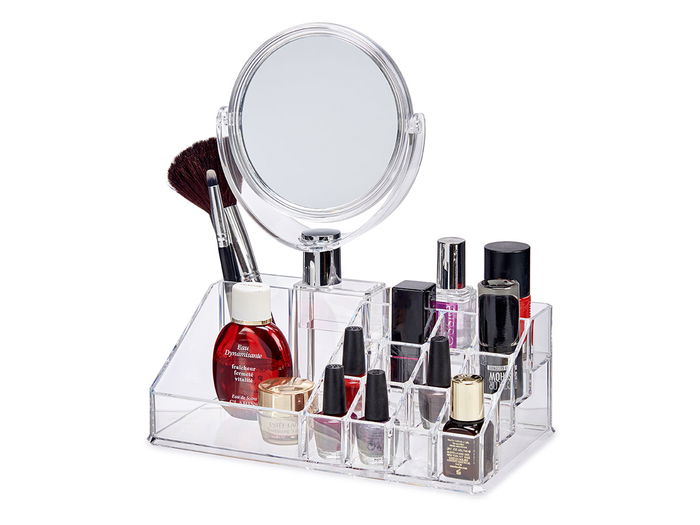 Berilo Organizador con Espejo 16 Huecos Transparente 22.2 x 24.7 x 12.8 cm (Set de 12)