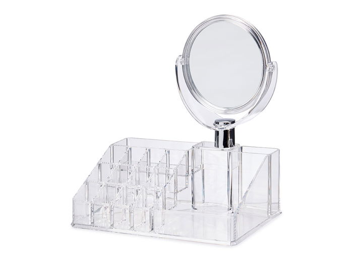 Berilo Organizador con Espejo 16 Huecos Transparente 22.2 x 24.7 x 12.8 cm (Set de 12)