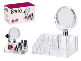 Berilo Organizador con Espejo 16 Huecos Transparente 22.2 x 24.7 x 12.8 cm (Set de 12)
