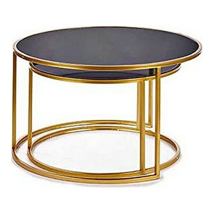 Juego de 2 mesas Negro Dorado Cristal Metal (2 Piezas) (80 x 80 x 44,5 cm) (64,5 x 64,5 x 38 cm) Juego de 2 mesas Negro Dorado Cristal Metal (2 Piezas) (80 x 80 x 44,5 cm) (64,5 x 64,5 x 38 cm)
