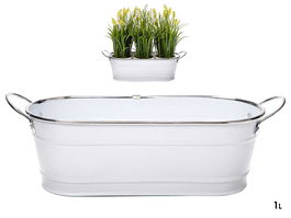 Ibergarden Jardinera 2 Asas Blanco Filo Plata Metal Zinc 32.5x10.5x11 cm (Set de 24)