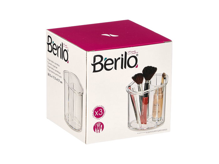 Berilo Organizador Redondo Alto 3 Huecos Transparente Plástico 15x15x15.5 cm (Set de 12)