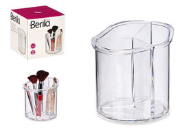 Berilo Organizador Redondo Alto 3 Huecos Transparente Plástico 15x15x15.5 cm (Set de 12)