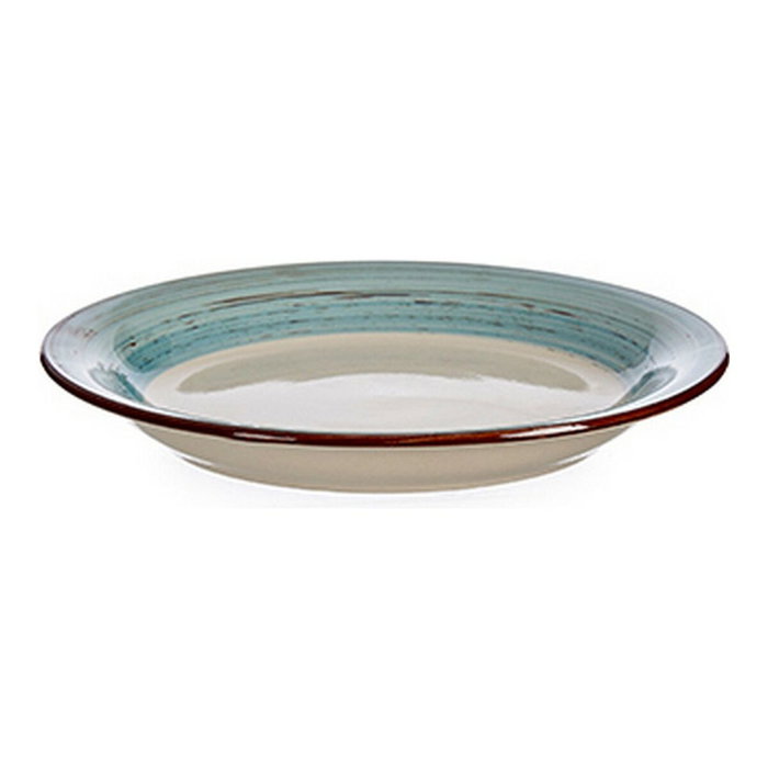 VESSIA Plato de postre de gres con cenefa 3D Marrón y Beige 19cm (Pack de 24)