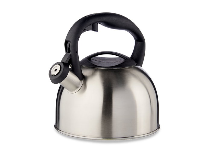 Kinvara Tetera Acero Inoxidable 2,5 Litros para Gas, Eléctrico, Inducción y Vitrocerámica con Asa de Plástico, Color Plata/Negro, 23 x 20.5 x 19 cm (Set de 6)
