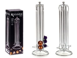 Kinvara Portacápsulas Giratorio para 36 Cápsulas Pequeñas Tipo Nespresso, Metal Plata, 13x39x13 cm (Set de 12)