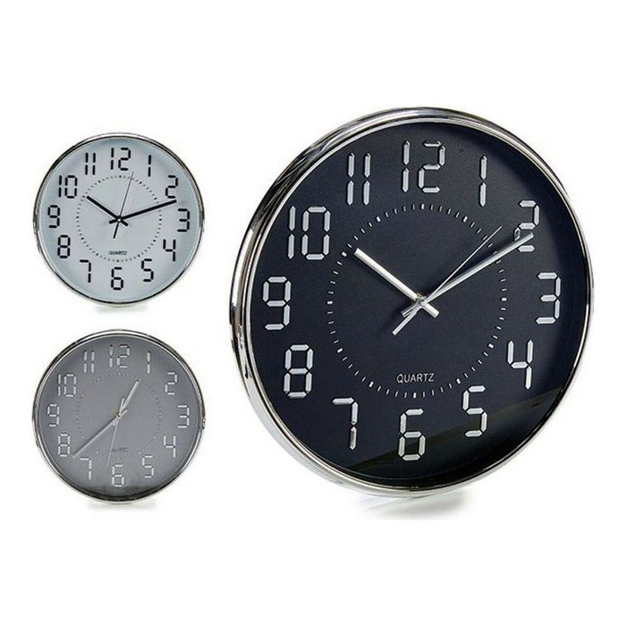 Reloj de Pared Negro Gris Blanco Plástico Vidrio 33 x 4 x 33 cm