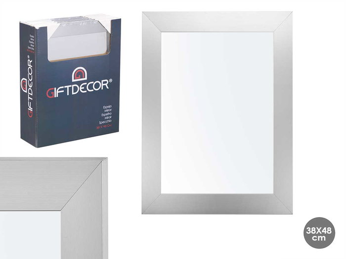 Giftdecor Espejo 39x49 cm con Marco Plata, Madera MDF y Vidrio, Colgante Horizontal y Vertical (Set de 6)