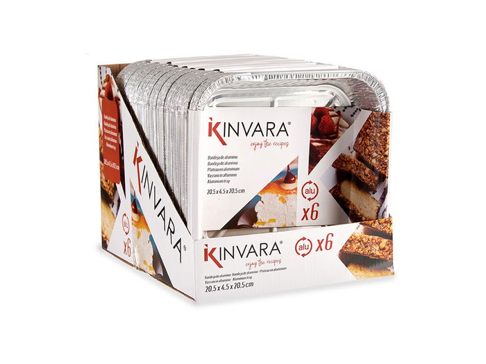 Kinvara Set 6 Bandejas Aluminio Cuadrada 20x20x6 cm Apto Horno (Set de 24)