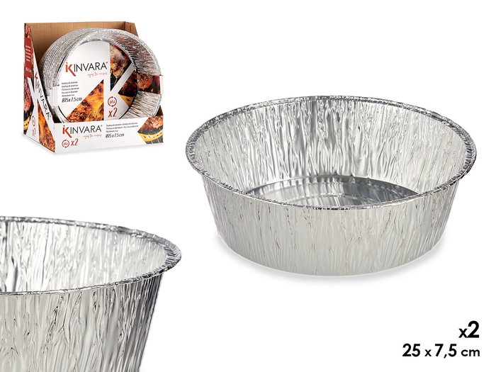 Kinvara Set de 2 Bandejas Redondas de Aluminio, 25x25x7.5 cm, 2200 ml, Apto para Horno (Set de 24) Kinvara Set de 2 Bandejas Redondas de Aluminio, 25x25x7.5 cm, 2200 ml, Apto para Horno (Set de 24)