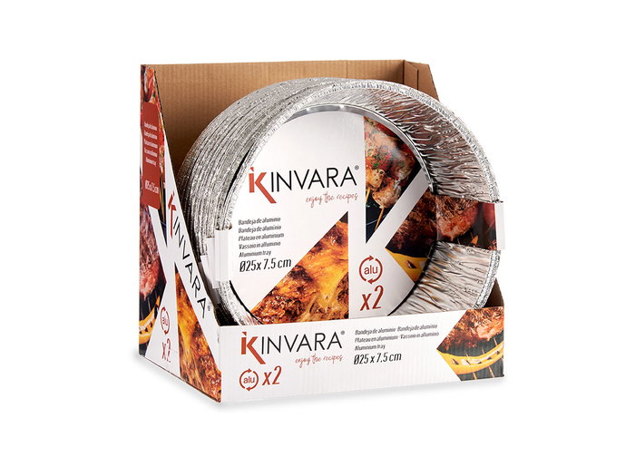 Kinvara Set de 2 Bandejas Redondas de Aluminio, 25x25x7.5 cm, 2200 ml, Apto para Horno (Set de 24) Kinvara Set de 2 Bandejas Redondas de Aluminio, 25x25x7.5 cm, 2200 ml, Apto para Horno (Set de 24)