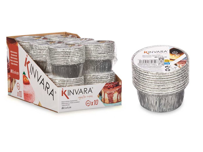Kinvara Set 10 Moldes Flan Aluminio Redondo 8.5x8.5x4 cm (Set de 24)