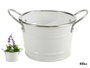 Ibergarden Macetero Bajo con Asas Blanco y Plata, Metal Zinc, 17.5x8.5x12.5 cm (Set de 72)