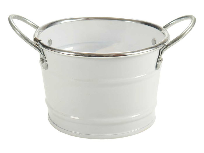 Ibergarden Macetero Bajo con Asas Blanco y Plata, Metal Zinc, 17.5x8.5x12.5 cm (Set de 72)