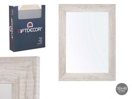 Giftdecor Espejo 38x48 cm con Marco Gris Natural de Madera MDF y Vidrio (Set de 6)