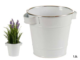 Ibergarden Cubo Metal Blanco Filo Plata 19.5x14.5x16.5cm 1500ml (Set de 24)