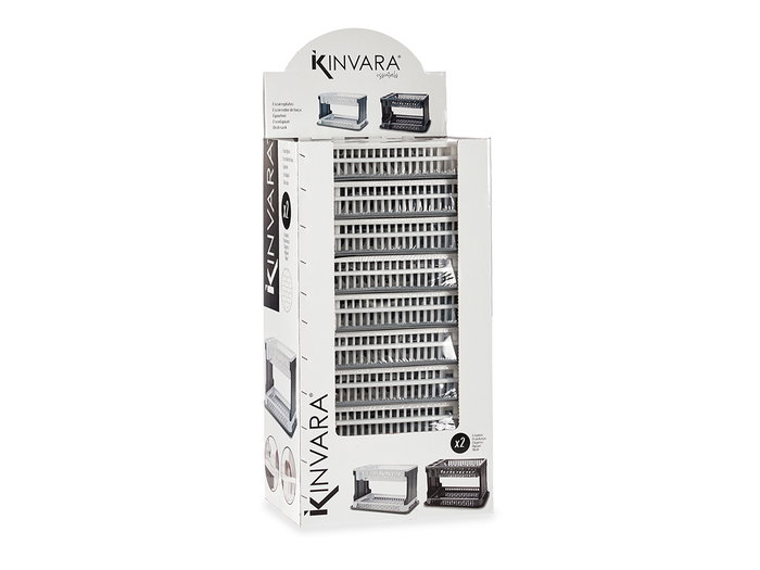 Kinvara Escurreplatos de Plástico 2 Pisos con Diseño Rattan, Color Blanco/Gris, Dimensiones 44.5 x 30.5 x 27 cm (Set de 10)