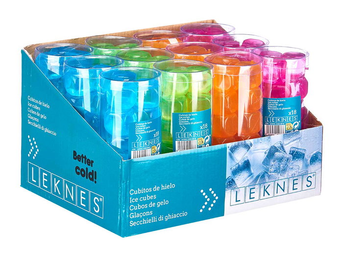 Leknes Set 18 Cubitos Hielo Surtidos Colores Plástico 6.5x16x6.5 cm (Set de 48)