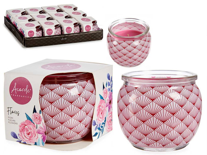 Acorde Vela Perfumada Tarro Cristal Floral Aroma 7.5 x 6.3 x 7.5 cm (Set de 12)