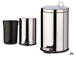Berilo Papelera de Acero Inoxidable 20L Plata con Pedal, Cubo Extraíble, Dimensiones 30.5x36x44.5 cm