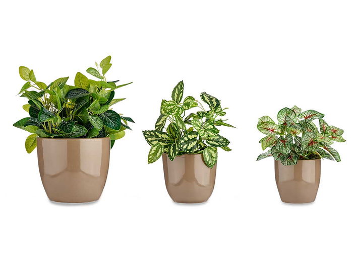 Ibergarden Set 3 Macetas Cerámica Abombada Taupe 14 cm 17 cm 22 cm