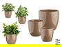 Ibergarden Set 3 Macetas Cerámica Abombada Taupe 14 cm 17 cm 22 cm