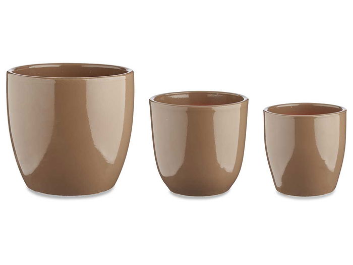 Ibergarden Set 3 Macetas Cerámica Abombada Taupe 14 cm 17 cm 22 cm